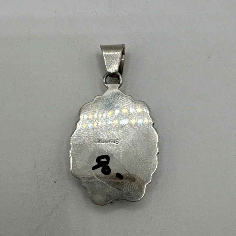 Vintage Southwestern Pendant Necklace Turquoise Sterling Silver Weighs 6.33g - Picture 3 of 5